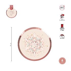 PLATOS DE POSTRE CARTON XMAS ROSE 18 CM 8 UDS