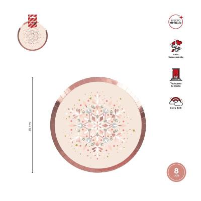PLATOS DE POSTRE CARTON XMAS ROSE 18 CM 8 UDS