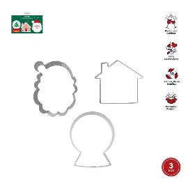 SET MOLDES CORTADORES PAPA NOEL ACERO INOX 3 UDS