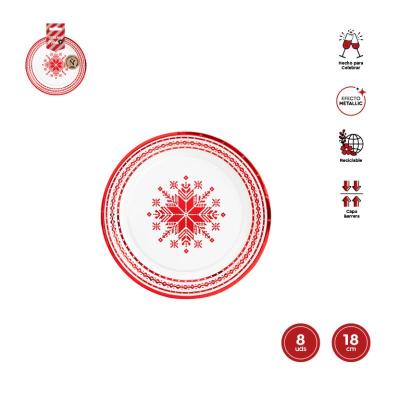 PLATOS POSTRE CARTON BORDADO ROJO 18 CM 8 UDS