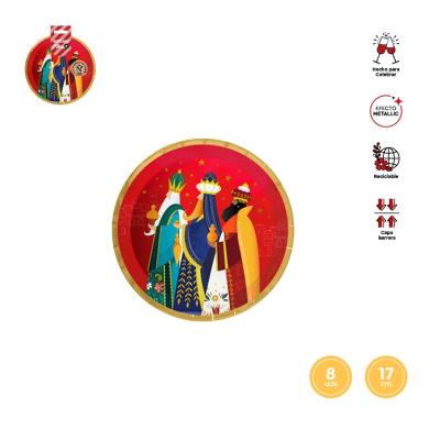 PLATOS REDONDO REYES MAGOS 17 CM CARTON 8 UDS