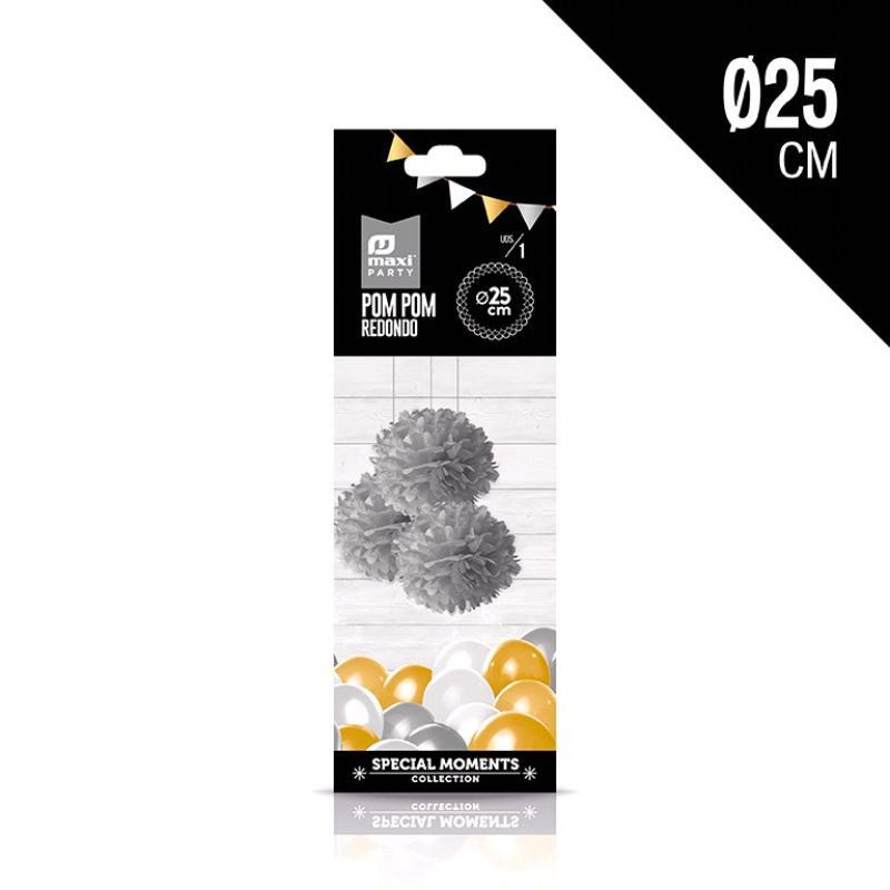 POM POM PAPEL REDONO PLATA 25 CM 1 UD