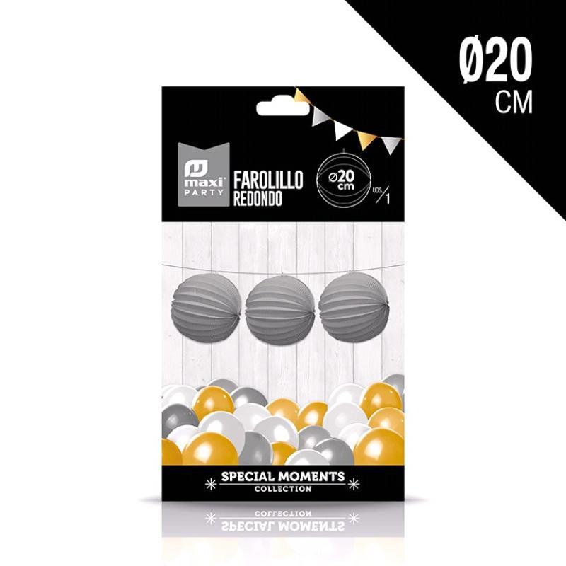 FAROLILLO PAPEL REDONDO PLATA 20 CM 1 UD