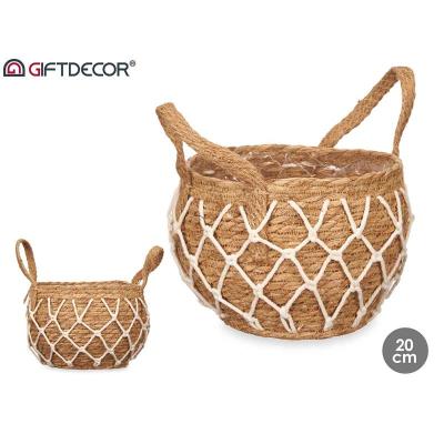 MACETA ESPARTO 20 CM OVALADA ASAS MACRAME
