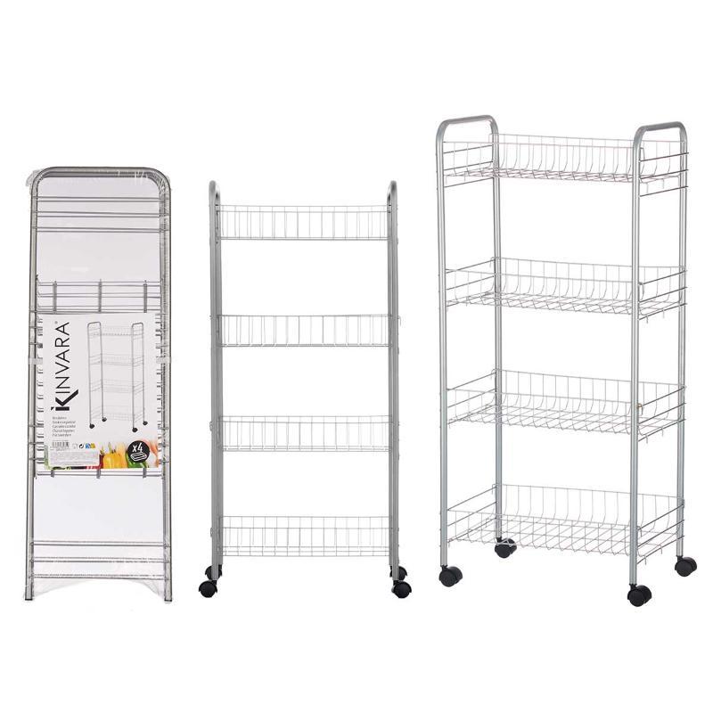 VERDULERO 4 PISOS METALICO RUEDAS 8,5 x 26,5 x 80 cm.
