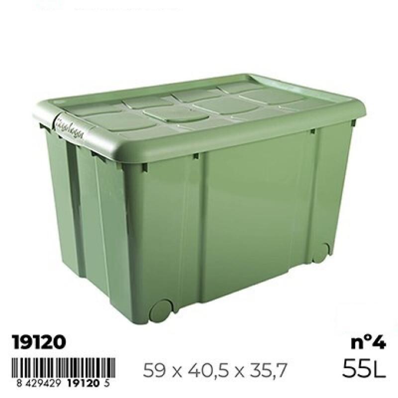 CAJA Nº4 NEW BOX CON CIERRES ANTIPOLILLA Y RUEDAS 55 L VERDE