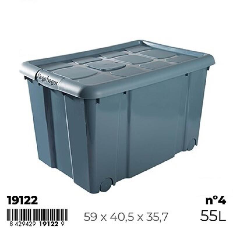 CAJA Nº4 NEW BOX CON CIERRES ANTIPOLILLA Y RUEDAS 55 L GRIS
