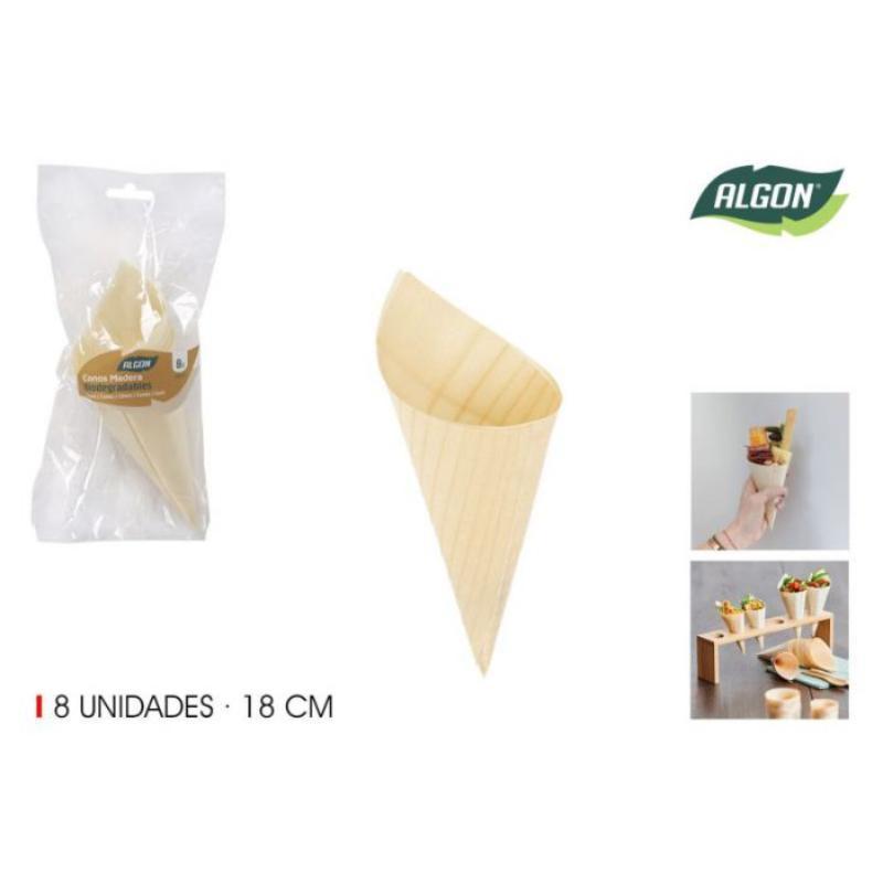 SET 8 CONOS MADERA 18 CM ALGON
