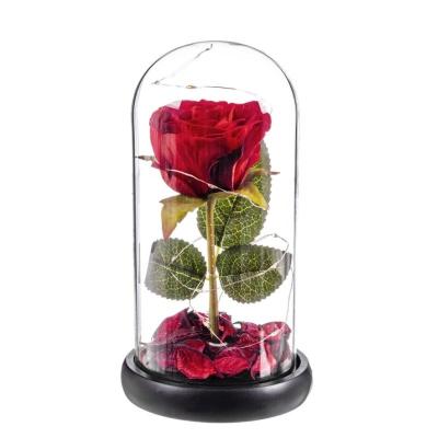 ROSA ROJA ETERNA LEDS CUPULA CRISTAL 20 CM