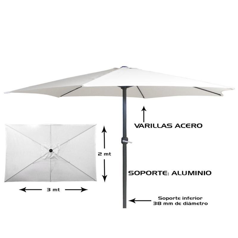 SOMBRILLA BLANCA 2X3 MT TUBO ALUM 38 MM
