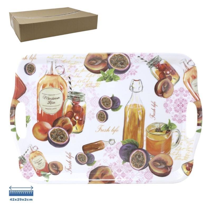 BANDEJA CON ASA PLASTICO CAFE 42X29X2 CM