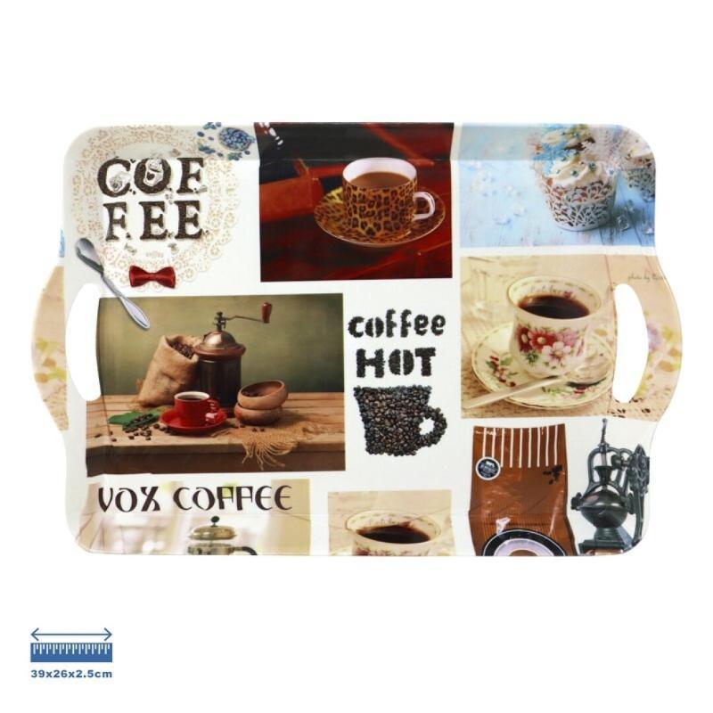 BANDEJA CON ASA PLASTICO CAFE 38X25.5X2.5 CM