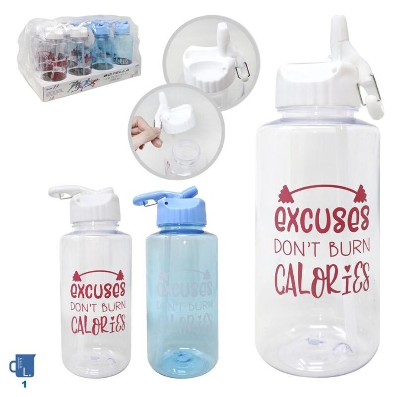BOTELLA CON ASA CON PAJITA Y MOSQUETON 1 L