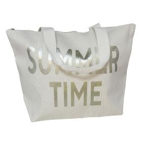 BOLSO PLAYA BLANCO SUMMER TIME PLATA C/CREMALLERA 50X35 CM