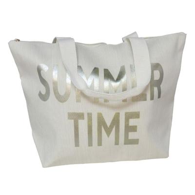 BOLSO PLAYA BLANCO SUMMER TIME PLATA C/CREMALLERA 50X35 CM