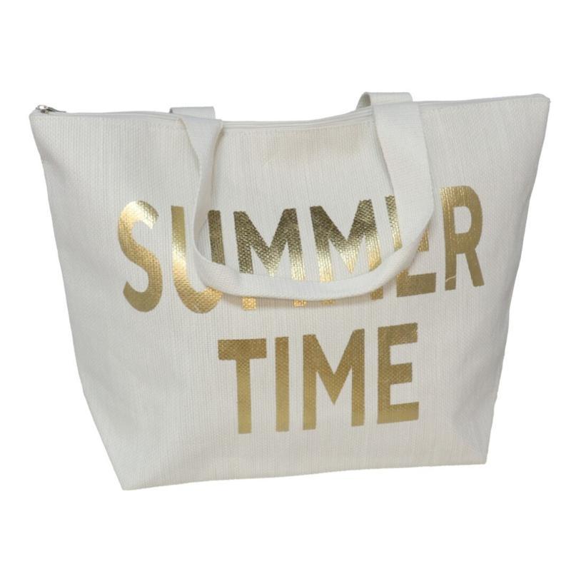 BOLSO PLAYA BLANCO SUMMER TIME ORO C/CREMALLERA 50X35 CM
