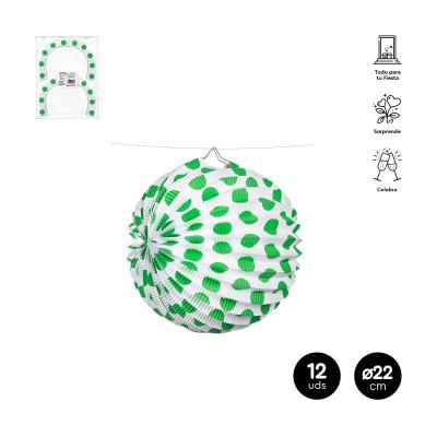 FAROLILLO PAPEL BLANCO LUNARES VERDE 22 CM 12 UDS