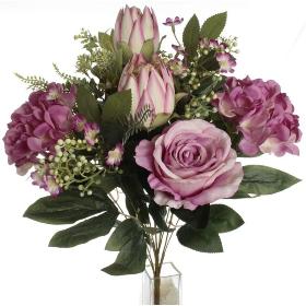 RAMO ROSA HORTENSIA PROTEA LILA