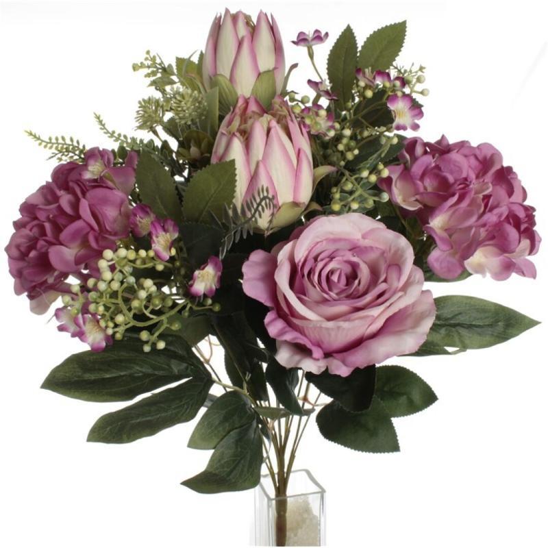 RAMO ROSA HORTENSIA PROTEA LILA