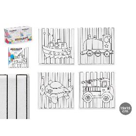 LIENZO MANUALIDAD 15X15 CM VEHICULOS SURT 4 MOD