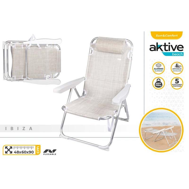 SILLA PLAYA ALTA ALU PLEG 48X60X90 CM COJIN +ASAS BLANC
