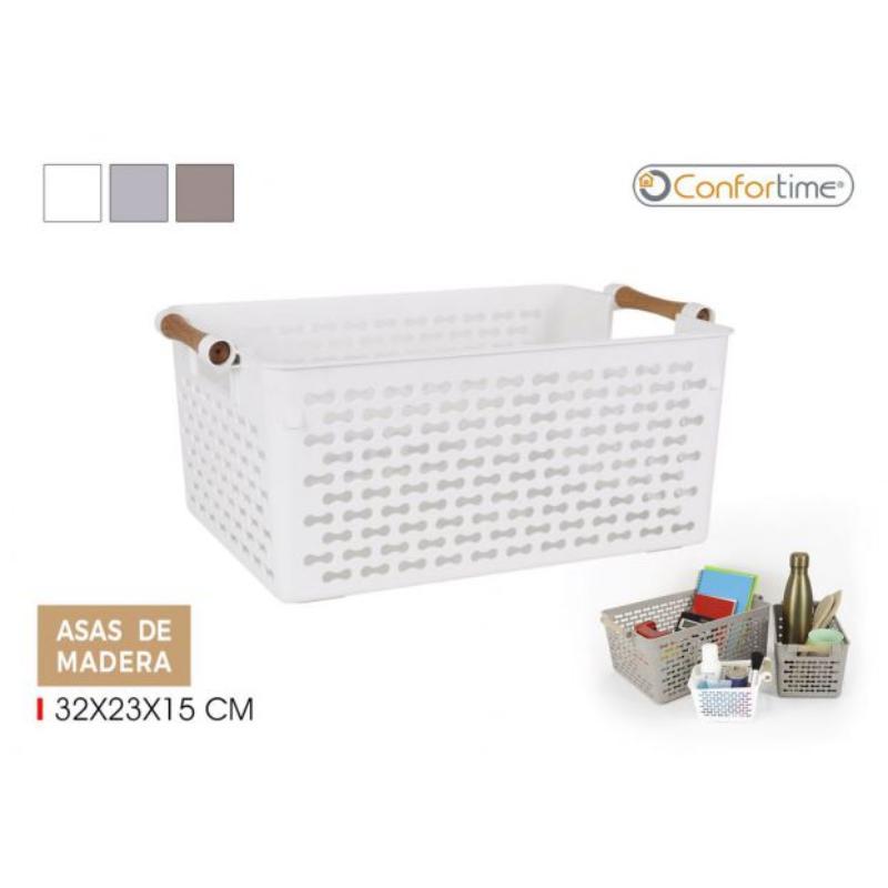 CESTA MULTIUSOS ASAS MADERA 32X23 CM