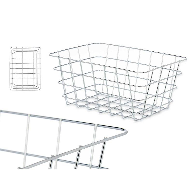 CESTA METAL CROMADA RECTANGULAR MED 21X31X14 CM