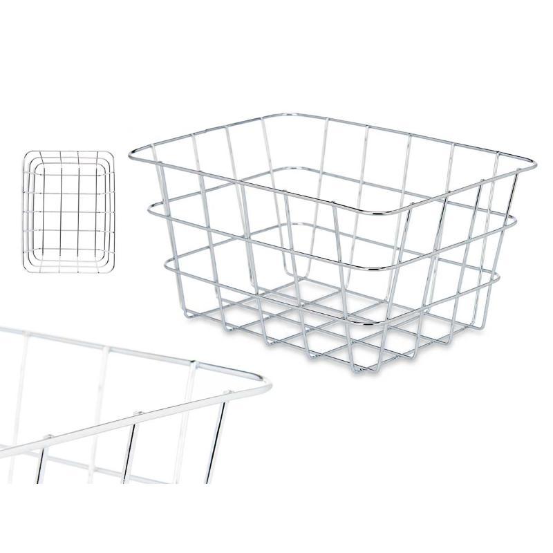 CESTA METAL CROMADA RECTANGULAR PEQ 18.5X24X12.5 CM