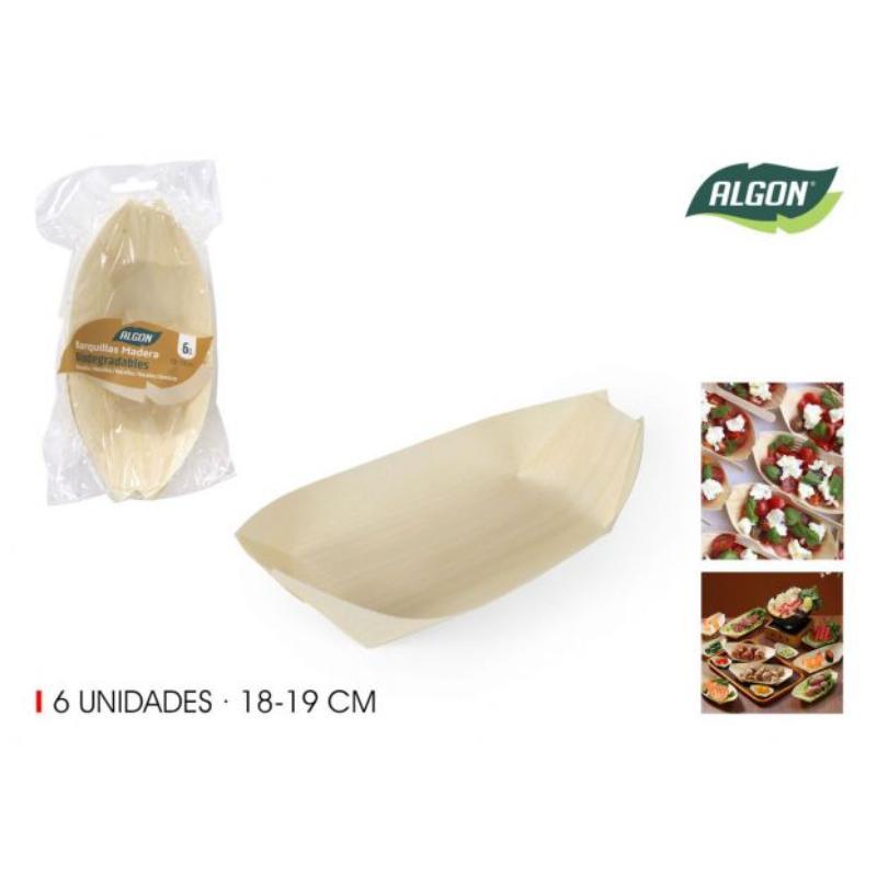 SET 6 BARQUILLAS MADERA 18 CM ALGON