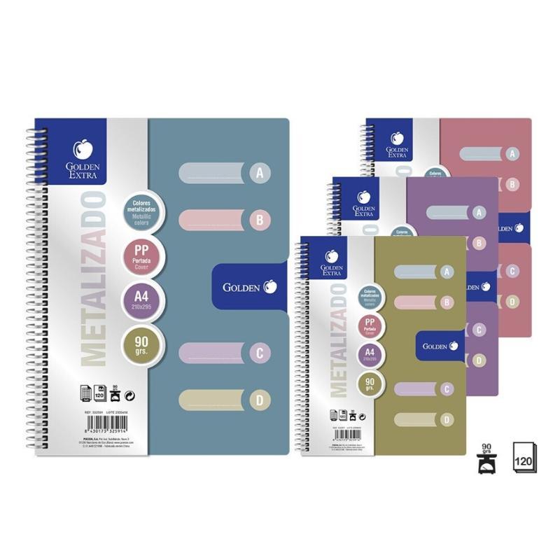 GOLDEN CUADERNO T.P.METALIC A4 120H 90 GRS 4 SEP CUAD