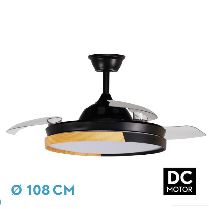 VENTILADRO TECHO DM EMPERADOR 72W NEGRO/HAYA 3 ASPAS DESPLEGA. 106 DIAM. 7200 LUME