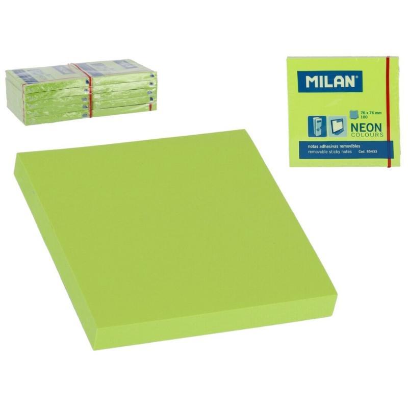 BLOC 100 NOTAS VERDE NEON 76X76 MM