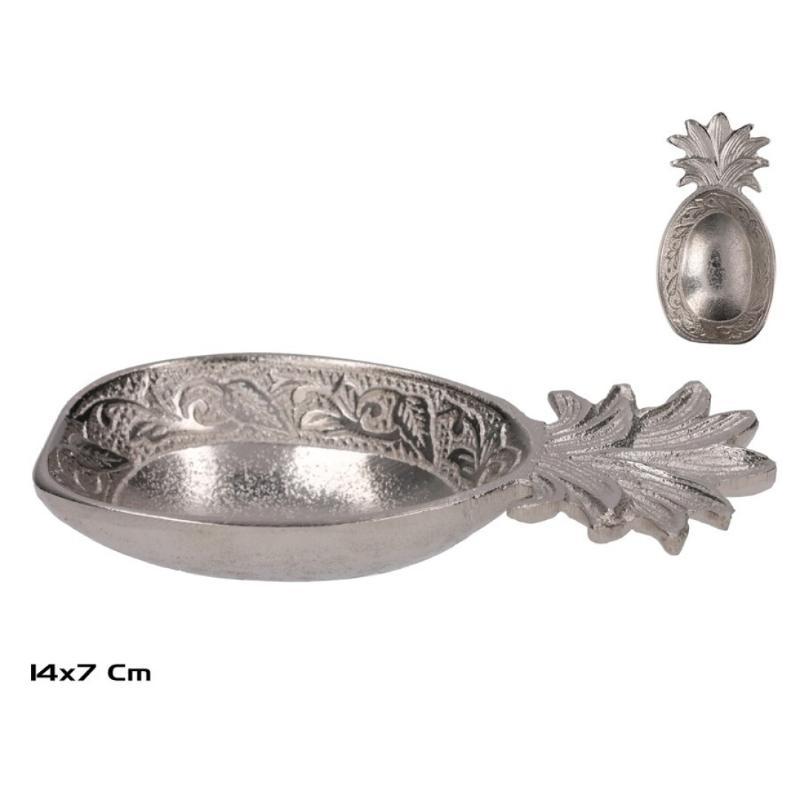 BANDEJA DECORATIVA PIÑA 14X7X2 CM NIQUEL