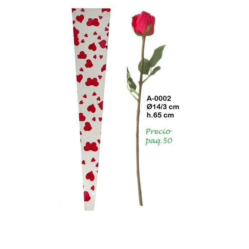 PAQ.50 CONO CORAZONES FONDO TRANSP DIAM14/3 H.65 CM