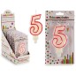 VELA CUMPLEAÑOS NUM 5 BLANCA BORDE ROJO           