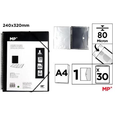 CARPETA 30 FUNDAS CON ESPIRAL TRANSLUCIDA NEGRO