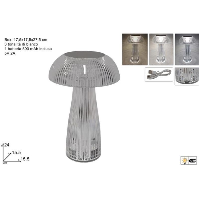 LAMPARA DE MESA CON FORMA DE SETA 3 TONOS BLANCOS RECARGABLE