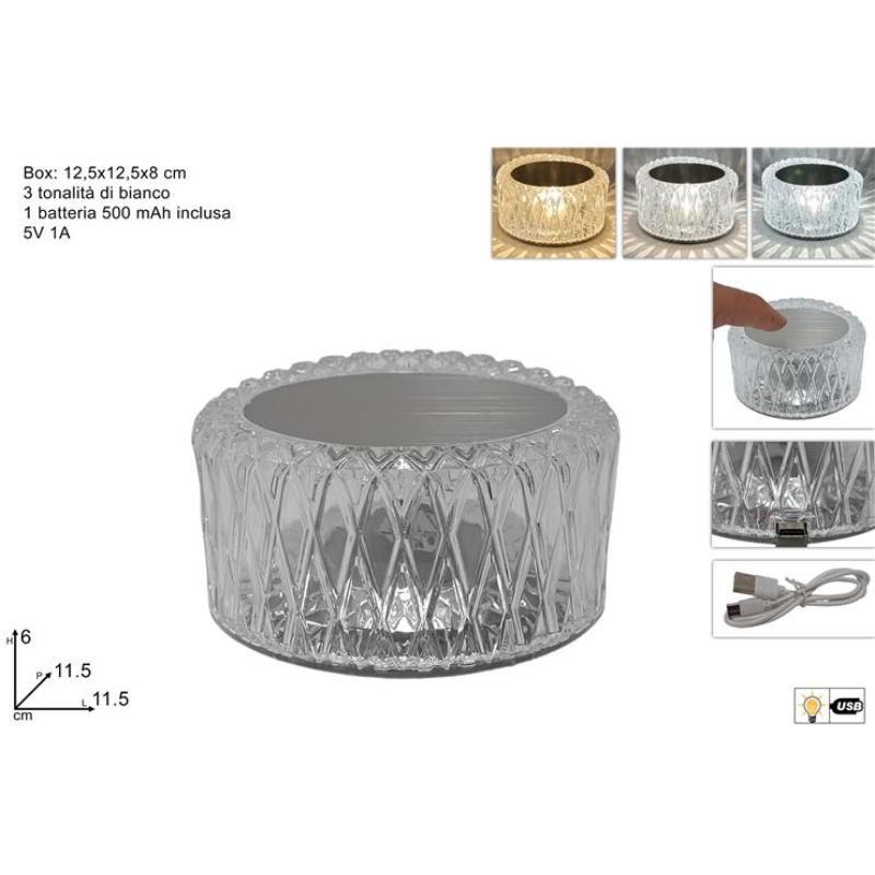 LAMPARA DE MESA EFECTO CRISTAL 3 BLANCOS RECARGABLE USB