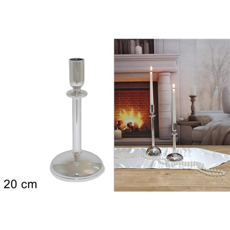 CANDELABRO VIDRIO 20 CM PLATA