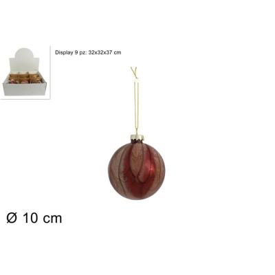 BOLA VIDRIO 10 CM MARMOL ROJA