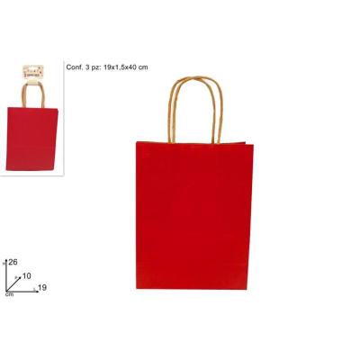 BOLSA PAPEL ROJO 19X26X10 CM SET 3 PZ