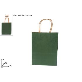 BOLSA PAPEL VERDE 19X26X10 CM SET 3 PZ