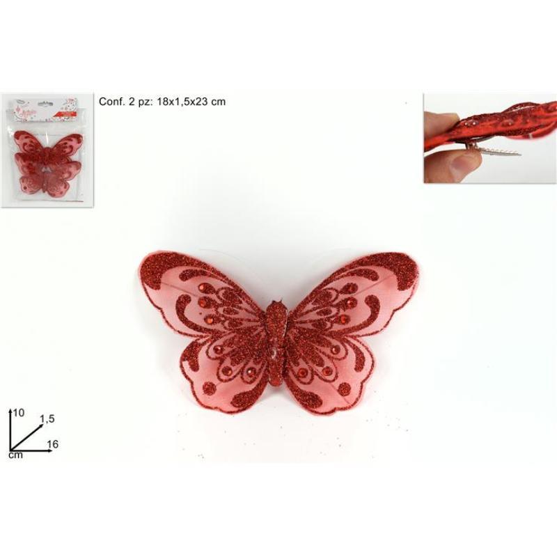 MARIPOSAS CON DIAMANTES CON PINZA JUEGO 2 PZ ROJO