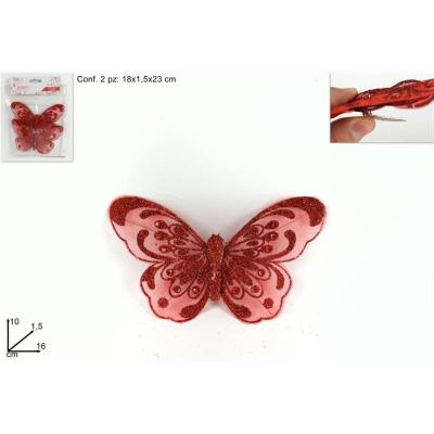 MARIPOSAS CON DIAMANTES CON PINZA JUEGO 2 PZ ROJO
