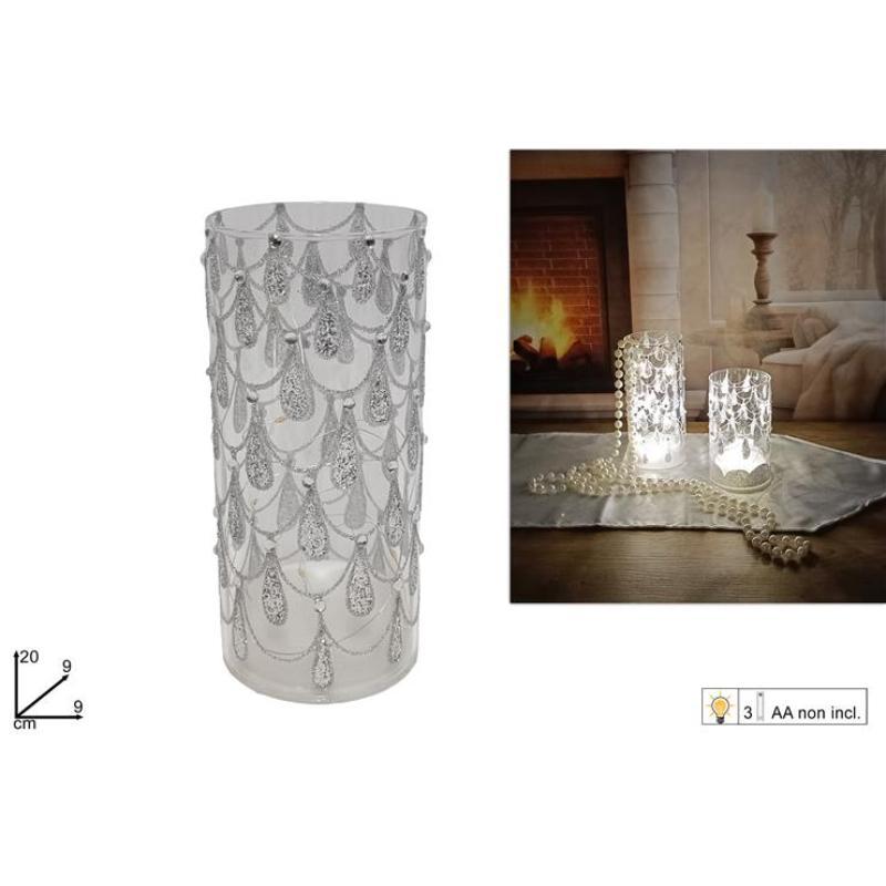 VASO CILINDRICO C/LUZ PLATA 20 CM