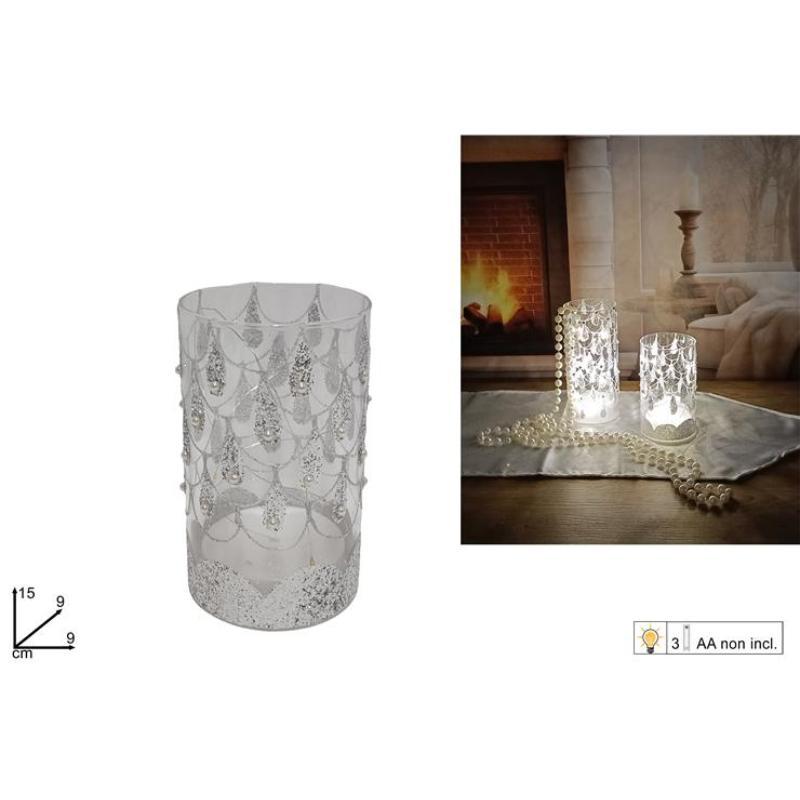 VASO CILINDRICO C/LUZ PLATA 15 CM