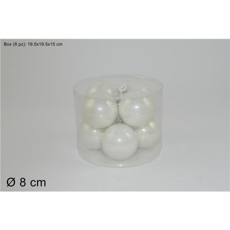 SET 8 BOLAS CRISTAL 8CM. BLANCO PERLA