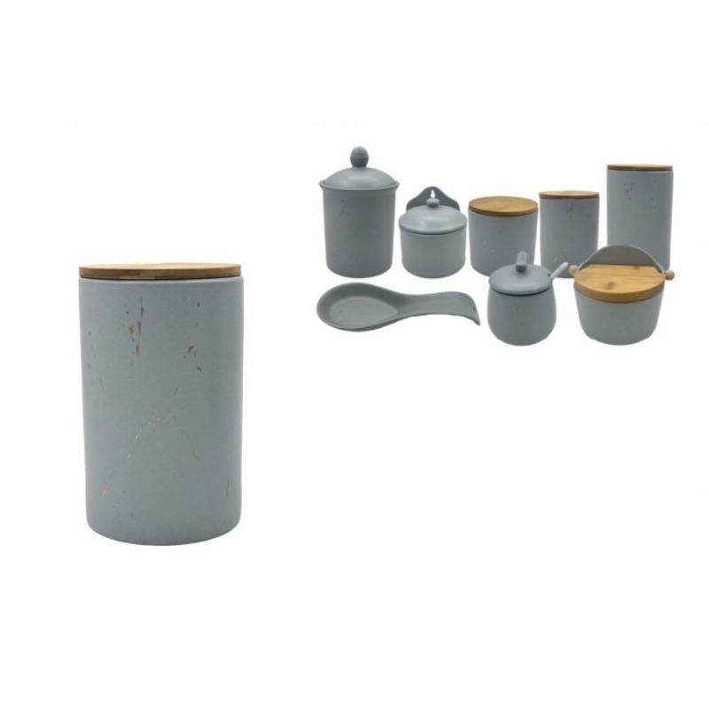 TARRO C/TAPA BAMBO 10*15 GRIS/ORO