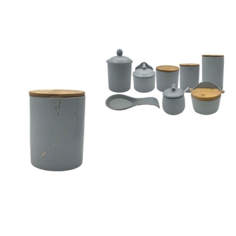 TARRO C/TAPA BAMBO 10*13 GRIS/ORO