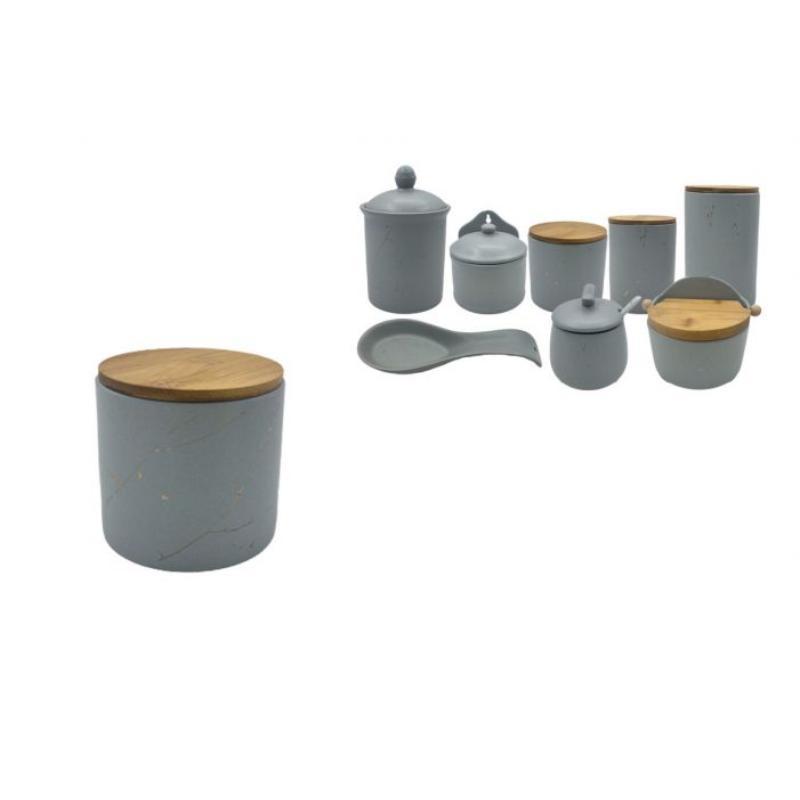 TARRO C/TAPA BAMBO 10*9 GRIS/ORO